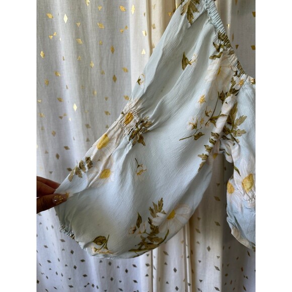 Billabong Summer Field Floral Smocked Shirred Back Balloon Sleeves Crop Top M - Picture 3 of 7